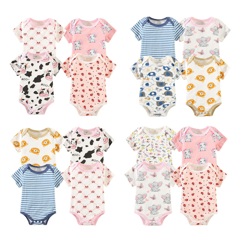 Baby romper spring autum triangle crawling short-sleeved male and female baby cotton 0-1 year old jumpsuit girl butt wrap