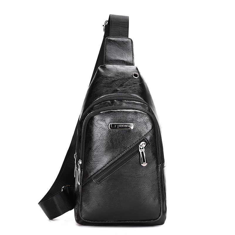 Cross-border delivery of large-capacity travel messenger bags, men's business PU leather breast bags, fashionable versatile shoulder bags wholesale