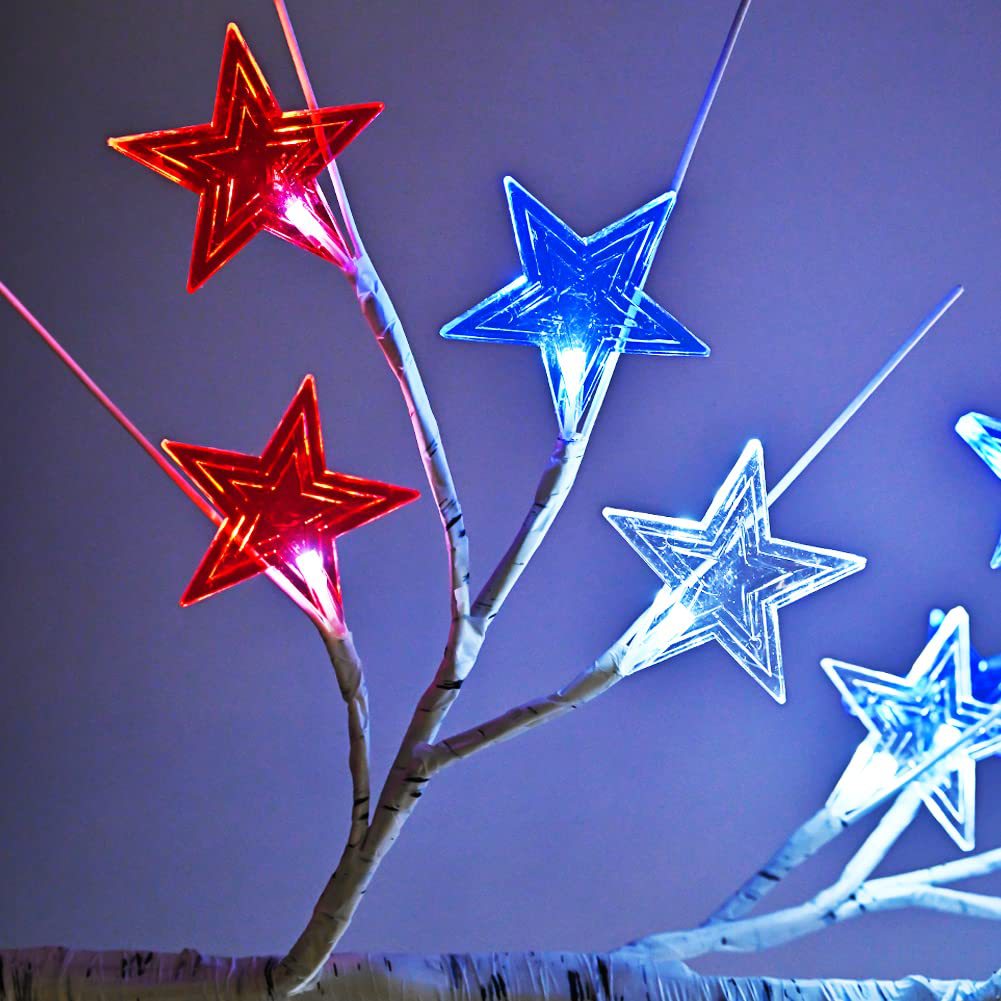 Independence Day Tree Light 24led Battery Box Birch Decorative Light Red White Blue Flag Star Light Branch Light