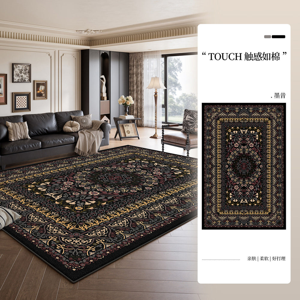 Carpet living room persian retro high-end no-wash and wipeable bedside bedroom carpet full large area black cross-border