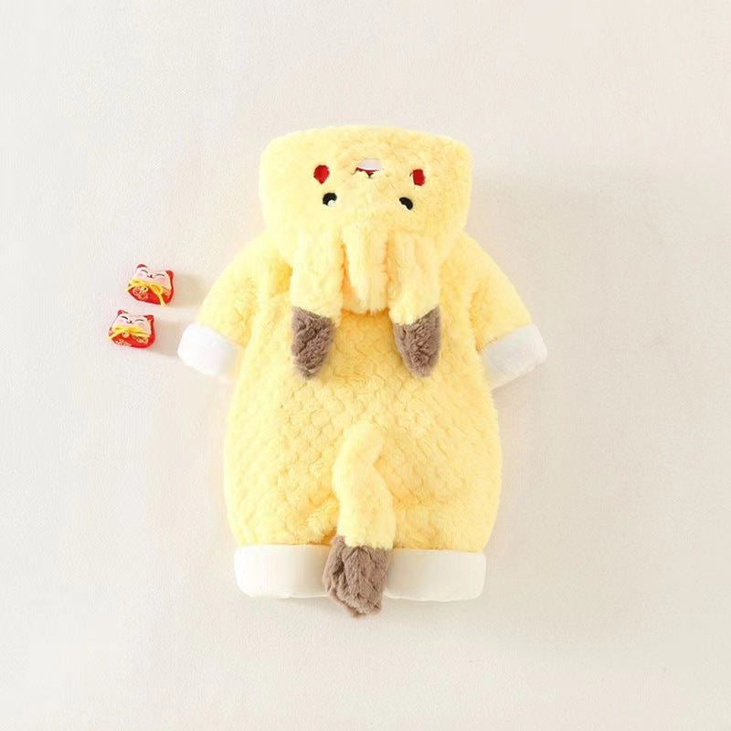 Newborn baby winter cute cartoon clothes, thickened romper/outfit for boys and girls, trendy onesie for crawling and holding