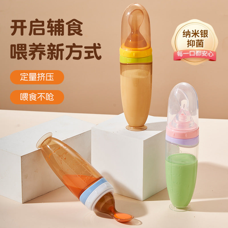 English card baby rice paste bottle 120ml extrusion feeding spoon full silicone suction cup rice paste spoon complementary food feeding