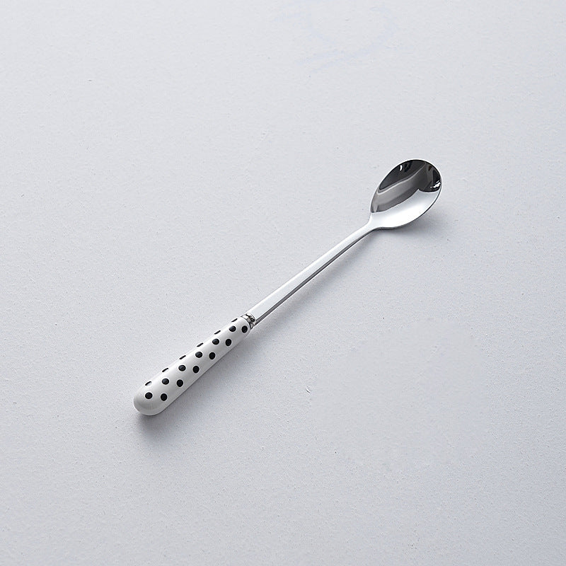Minimalist ceramic handle cutlery set - polka dot design stainless steel tableware - creative, high-value steak knife and fork wholesale