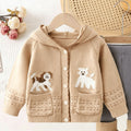 Girls' fall/winter new arrival: cute puppy jacquard hooded sweater jacket & loose pink knit two-piece set