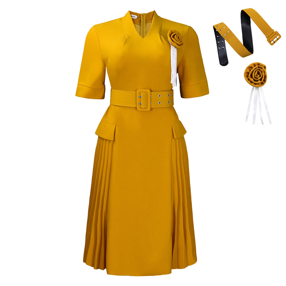 D584  foreign trade women's new fashion elegant v-neck solid color plus size pleated high waist african dress