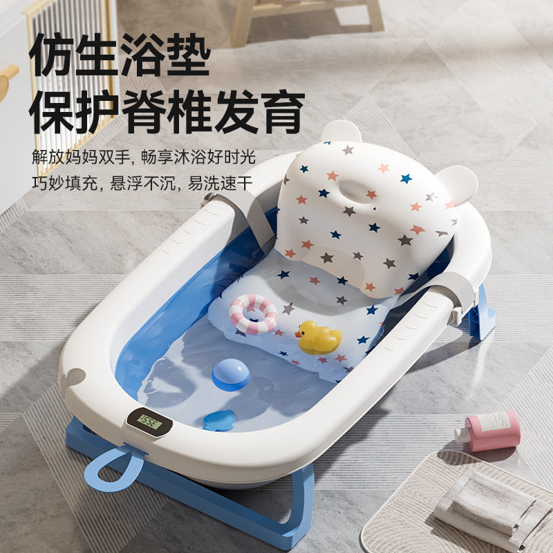 Large collapsible baby bathtub - portable baby bathtub for home use - infant and toddler bath seat - plastic newborn and children's bath supplies