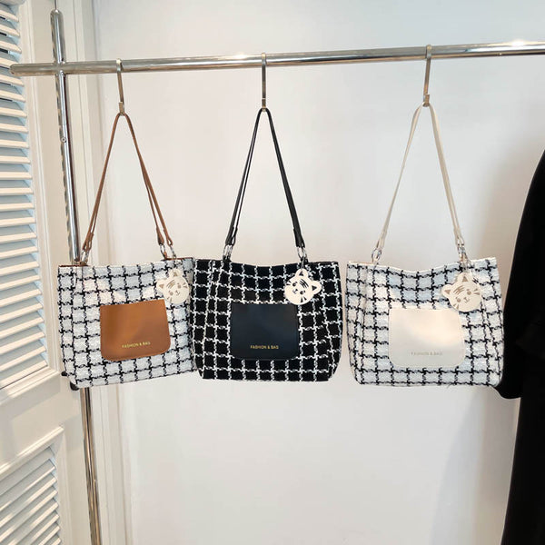 Women's bag large capacity 2025 new fashion popular contrasting color plaid shoulder large bag casual class commuter tote bag