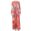 European and american style ins cross-border new spring/autumn women's fitted waist printed soft a-line dress - round neck, long sleeve, breathable dress
