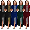 C7261 cross-border   fashion women's hot diamond arm slit elegancesilm dress