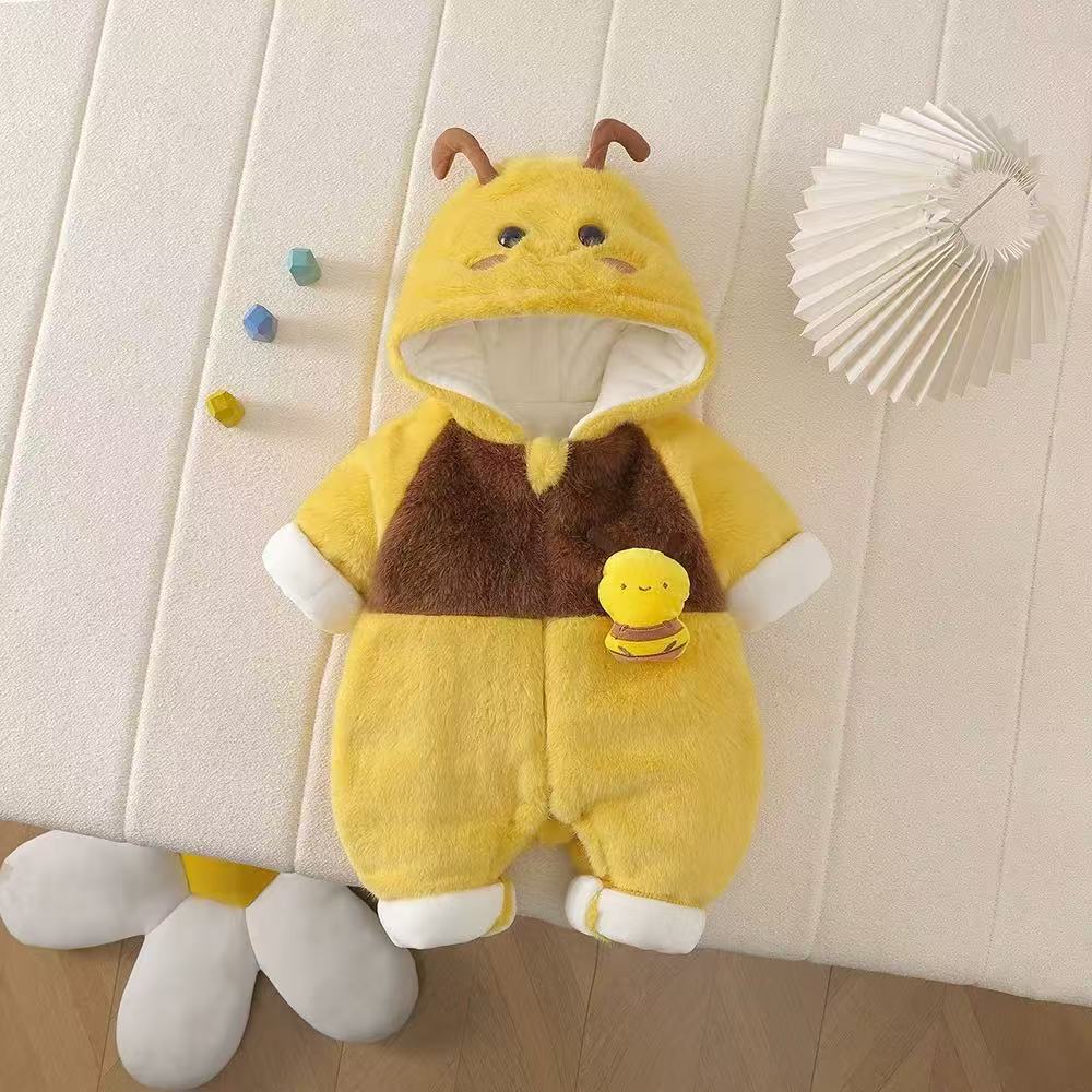 Winter unisex baby rompers - thickened, warm, fleece-lined, super cute bee design - winter outfit