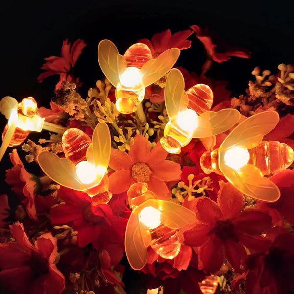 Spring and summer garden decoration ambient light LED simulation bee dragonfly light string battery box outdoor solar lantern