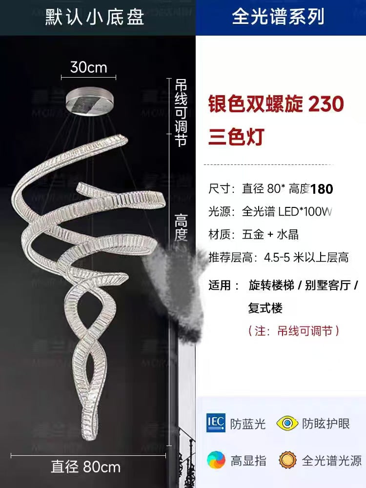 Villa empty living room duplex stairs mermaid crystal chandelier light luxury hotel lobby apartment banquet project lamp