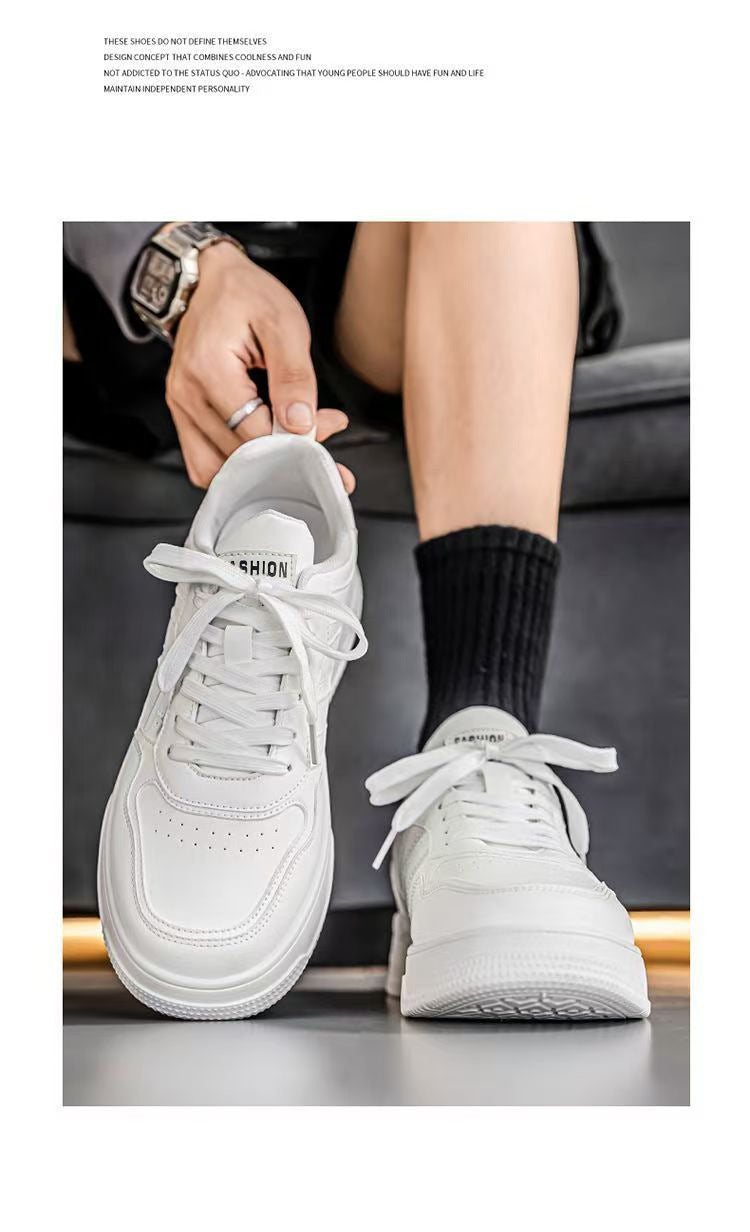 Men's spring 2026 new arrivals: versatile white casual skate shoes, low-top trendy sneakers for students, leather upper white shoes