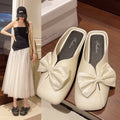 2025 new women's closed-toe slippers - summer outdoor wear, bow-embellished fashion sandals, trendy versatile flat half-slippers