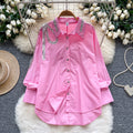 Stylish and versatile heavy sequin embroidered lapel long sleeve single-breasted blouse - women's autumn  loose fit slimming top
