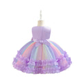European and american  girls' colorful gradient heart pattern irregular chic summer dress - perfect for kids' festivals and performances