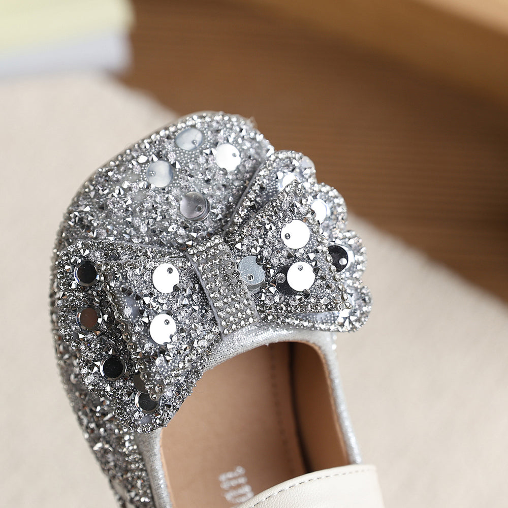 Vancahao girls' rhinestone bow princess shoes,  spring/autumn new korean style children's fashion soft sole leather shoes