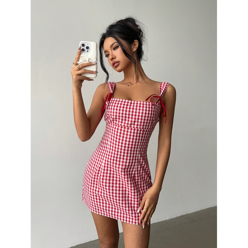 Women's spring/summer new y2k fashion plaid mini cami dress - perfect for young women and concerts