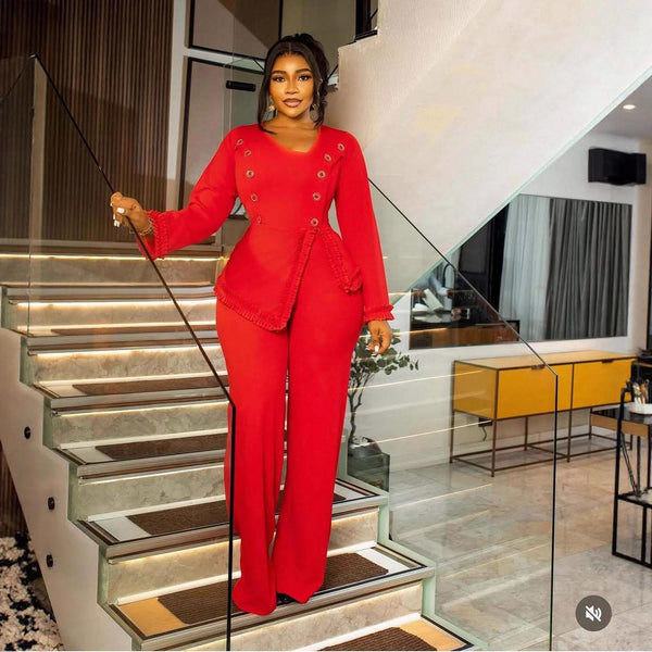 Square Neck Button Irregular Slim Fit Wide Leg Jumpsuit, Stylish Commuter Elegant Party Dress Jumpsuits