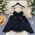 Korean style commute chic pink sweet spaghetti strap dress - women's summer ruched off-shoulder elegant high-end girly dress