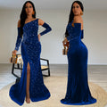 C7289 cross-border   fashion sexy slit dress luxury beading hot diamond evening dress