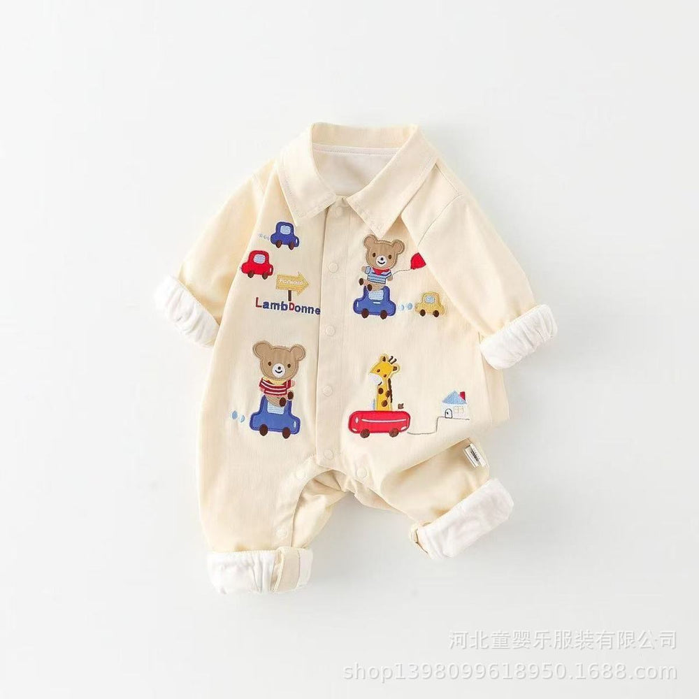 Spring & fall onesie baby cartoon baby clothes long sleeves khaki outing clothes stylish cute super cute crawling clothes khaki