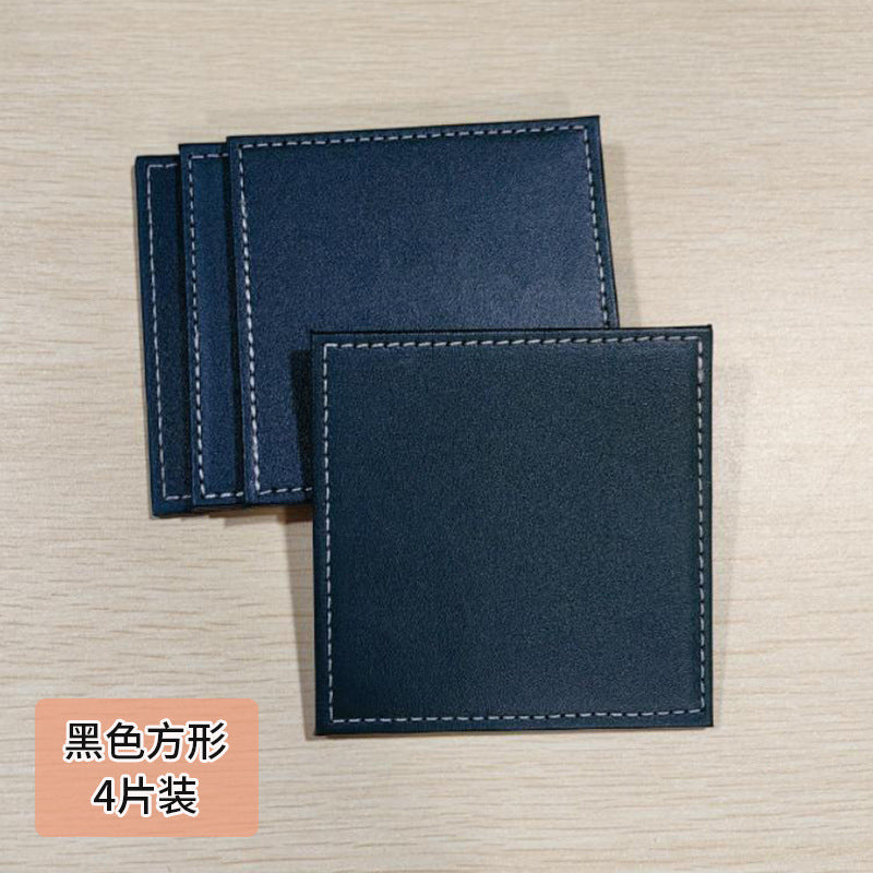 Solid color PU exquisite leather coaster creative furniture hotel waterproof and thermal insulation coffee mat teacup mat can be printed LOGO