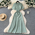 French chic dress for women, spring  new collection, high-end socialite style, beaded round neck, cinched waist, knitted maxi dress