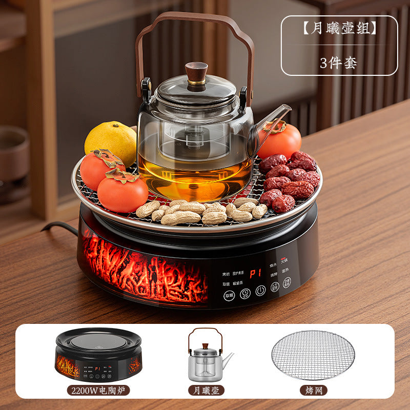 Full screen imitation charcoal electric ceramic stove tea making set glass teapot health tea stove indoor tea making equipment