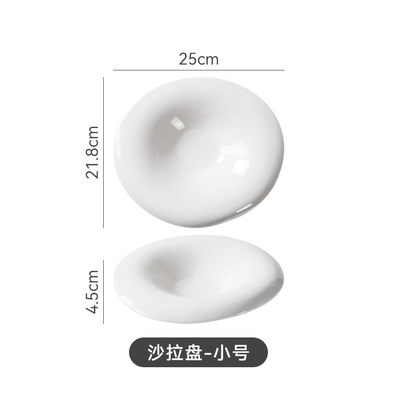 Scandinaviancasual style pure white ceramic salad bowl for home cold dish western food plate hotel business ceramic dessert pasta bowl