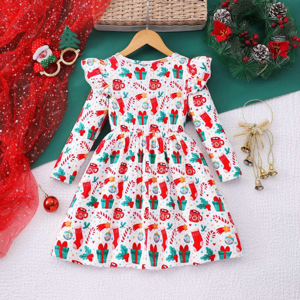Girls' dress for toddlers and young children, all-over print long sleeve dress