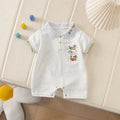 Baby clothes summer romper boy short sleeve crawling suit cartoon embroidery turn-down collar polo shirt outing wear thin style