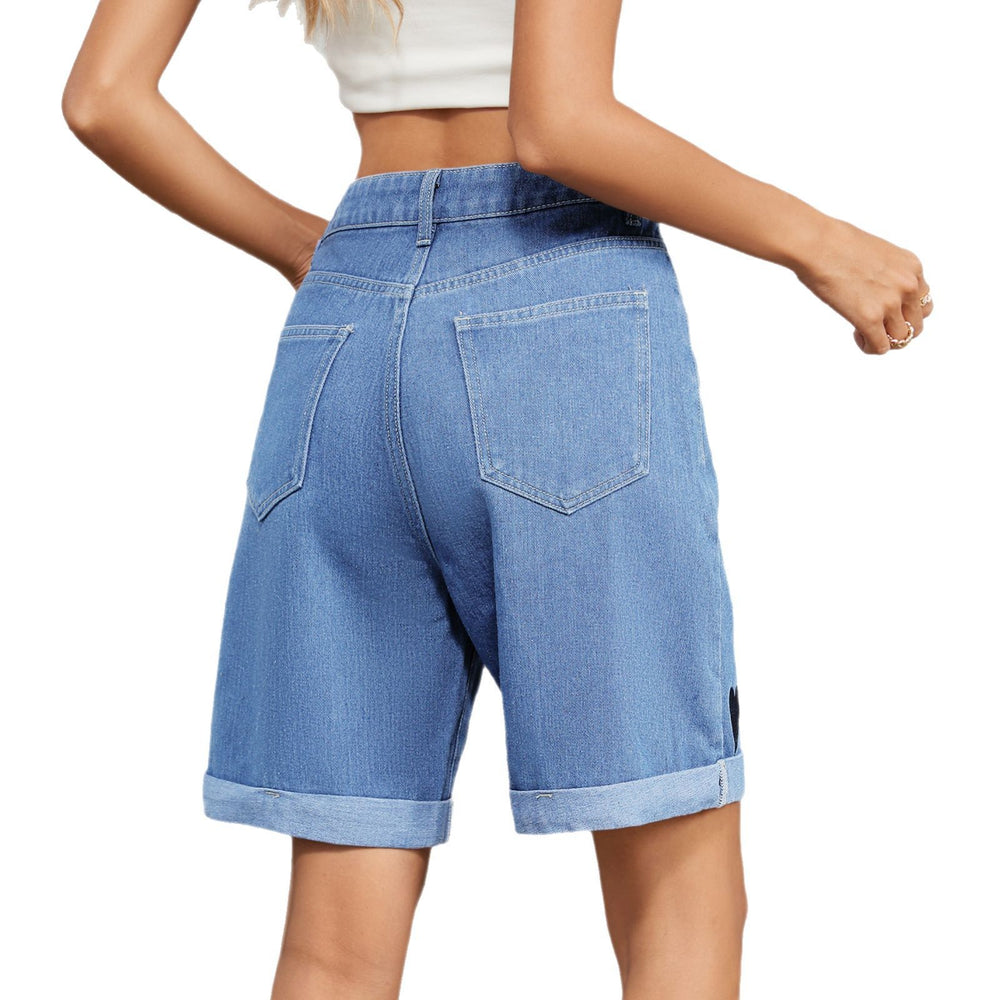 European and american clothing cross-border trade independent station  new arrival ripped and curled half length denim shorts casual pants trendy