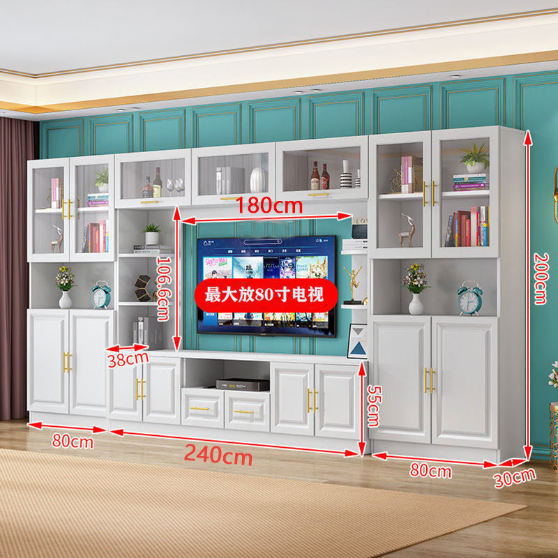 Solid wood tv stand - high capacity, large storage, stylish design - integrated living room light luxury background wall tv cabinet