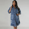 Amazon independent station  cross-border women's denim jacket with holes and tassels short-sleeved lapel european and american tie-dye