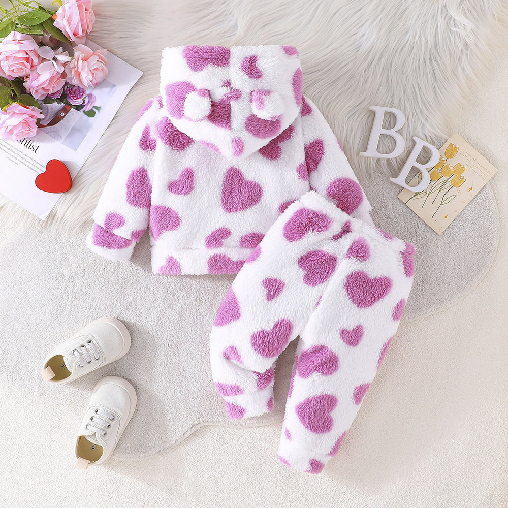 new european and american cross-border printed bear fleece hooded two-piece set for boys - hot seller, direct from the manufacturer