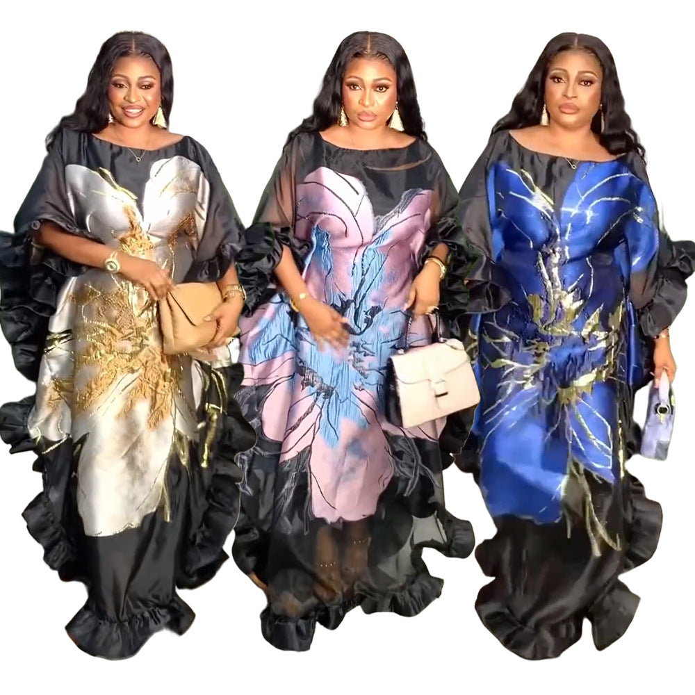 European and american cross-border foreign trade african women's clothing  large size organza dress  printed robe