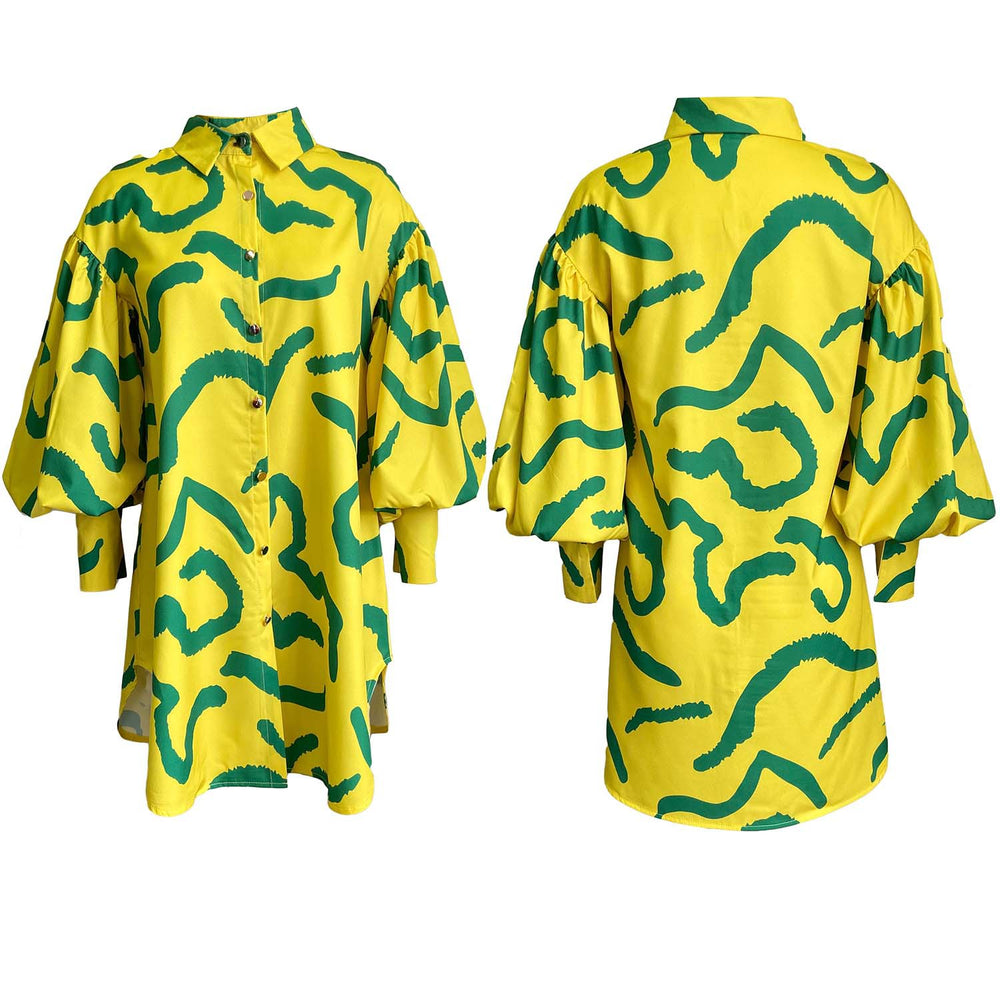 European and american    new women's elegant loose-fit printed fashion shirt dress - cross-border dress