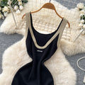 Korean style commute outfit: black sleeveless dress - slim fit, a-line knit dress with high waist for the workplace