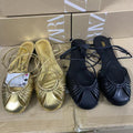 Za2025 spring new arrivals: women's gold-plated metal-effect hollow-out round-toe ankle strap sandals
