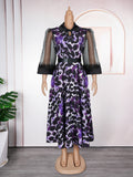new arrival  african women's plus size cross-border trade three-quarter sleeve black feather lapel printed dress
