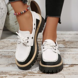 new arrival british style retro front tie backlow ankle flats women's export color matching rivets casualthick sole loafers