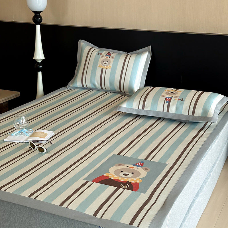 Summer cartoon ice silk mat three-piece set cute mix and match cool silk ice summer soft mat 1.5m 1.8m