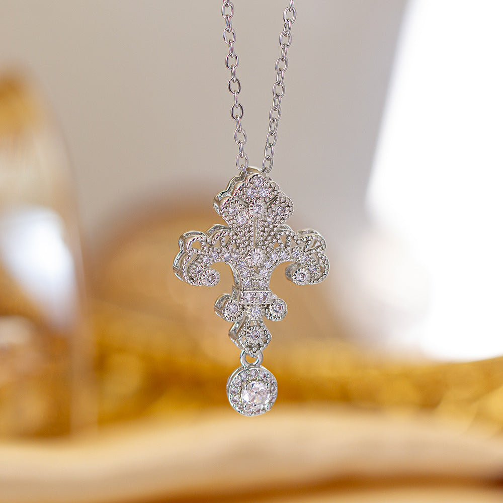 popular copper micro-embedded accessible luxury cross necklace for women fashioneasiest for matchelegant non-fading clavicle chain jewelry