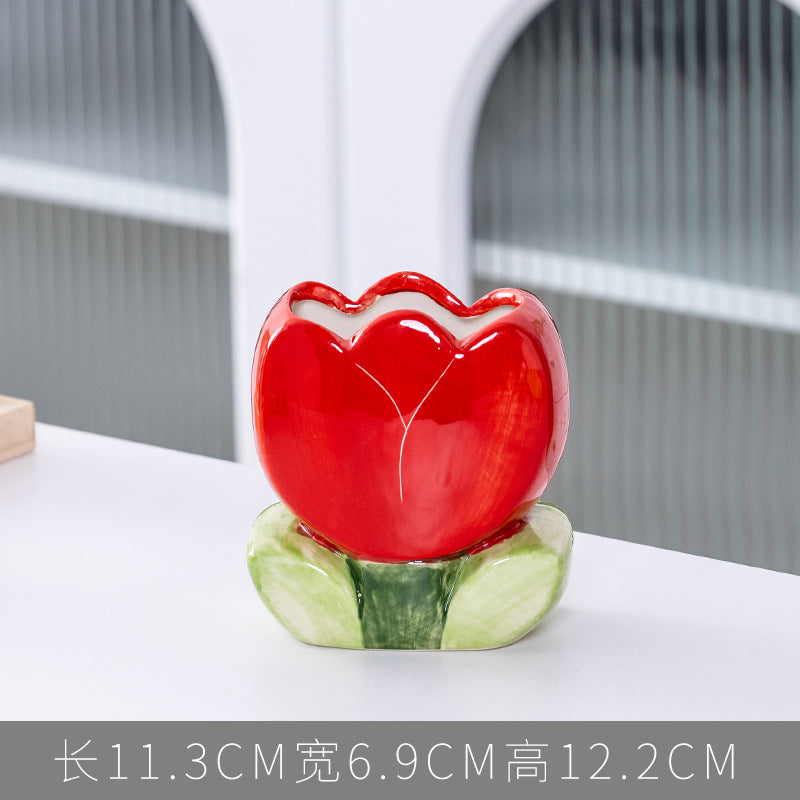 Tulip flower makeup brush holder office pen holder - trendy ins style bedroom decor desktop organizer