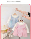 Girls' sweet & cute stylish long-sleeve dress -  new korean style faux two-piece princess dress for toddlers and young children