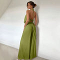 Amazon fashion cross-border women's textured wrinkled halter suit back straps backless high waistloose pants