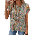 Amazon fashionelegance round neck short sleeve shirt women's  summer new casuallooseeleganttops