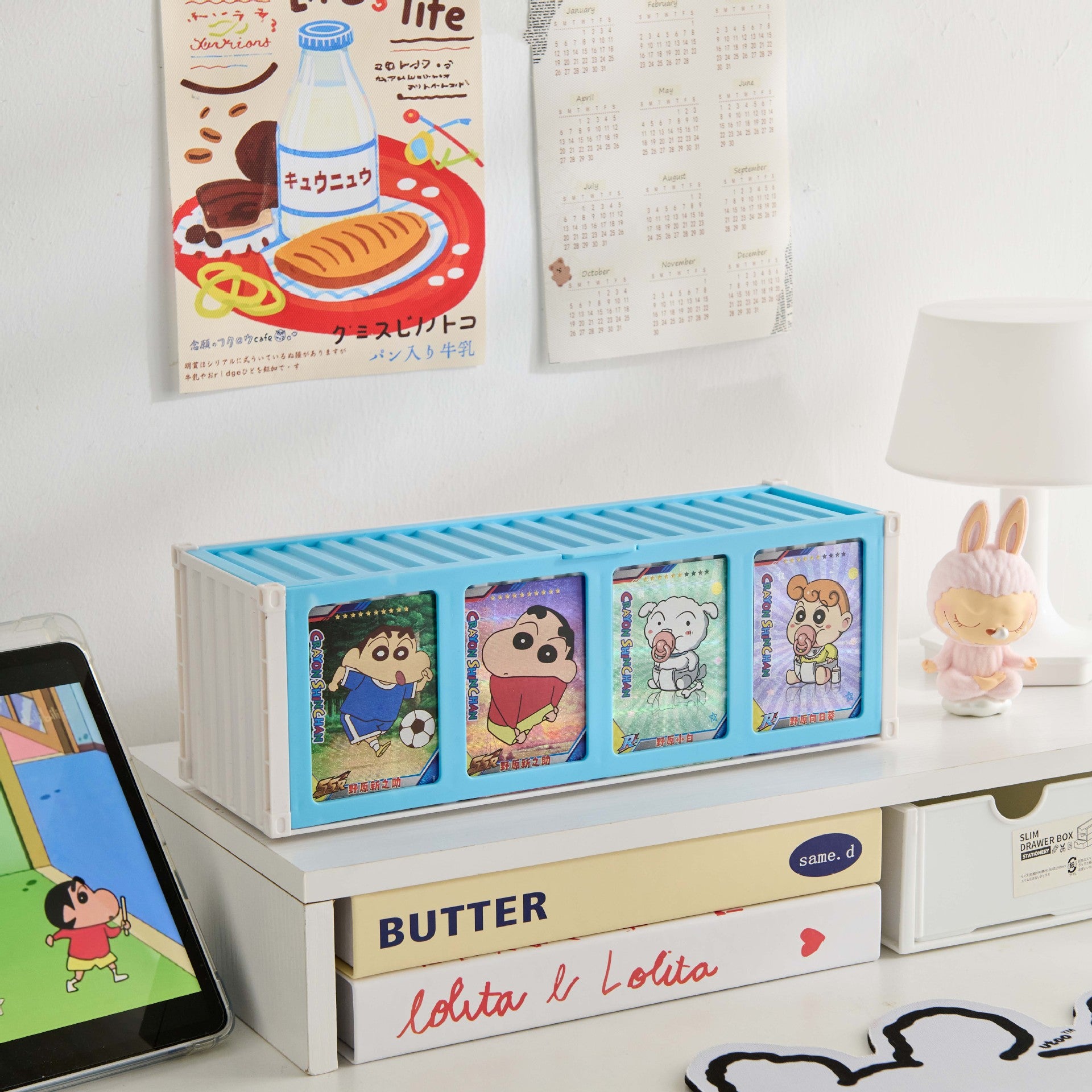 Card storage box Household large-capacity grid card storage display cabinet Cartoon animation blind box Animation card box
