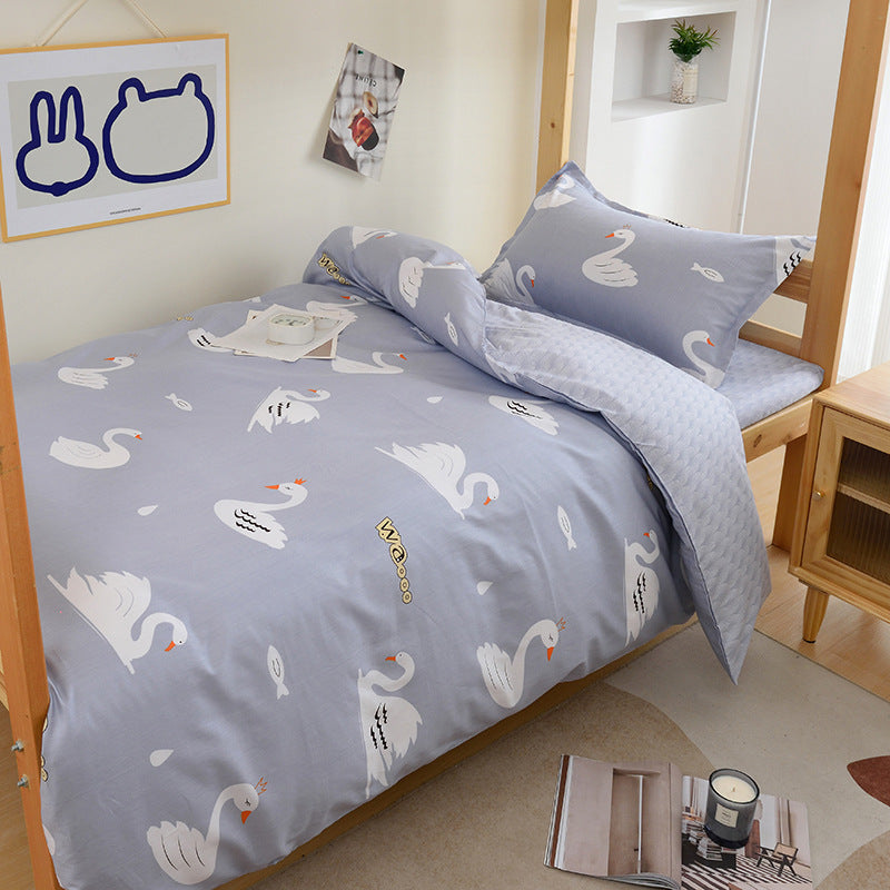 Student dormitory quilt cover three-piece bed sheet pure cotton single bed children's bed quilt cover simple four-season universal 3